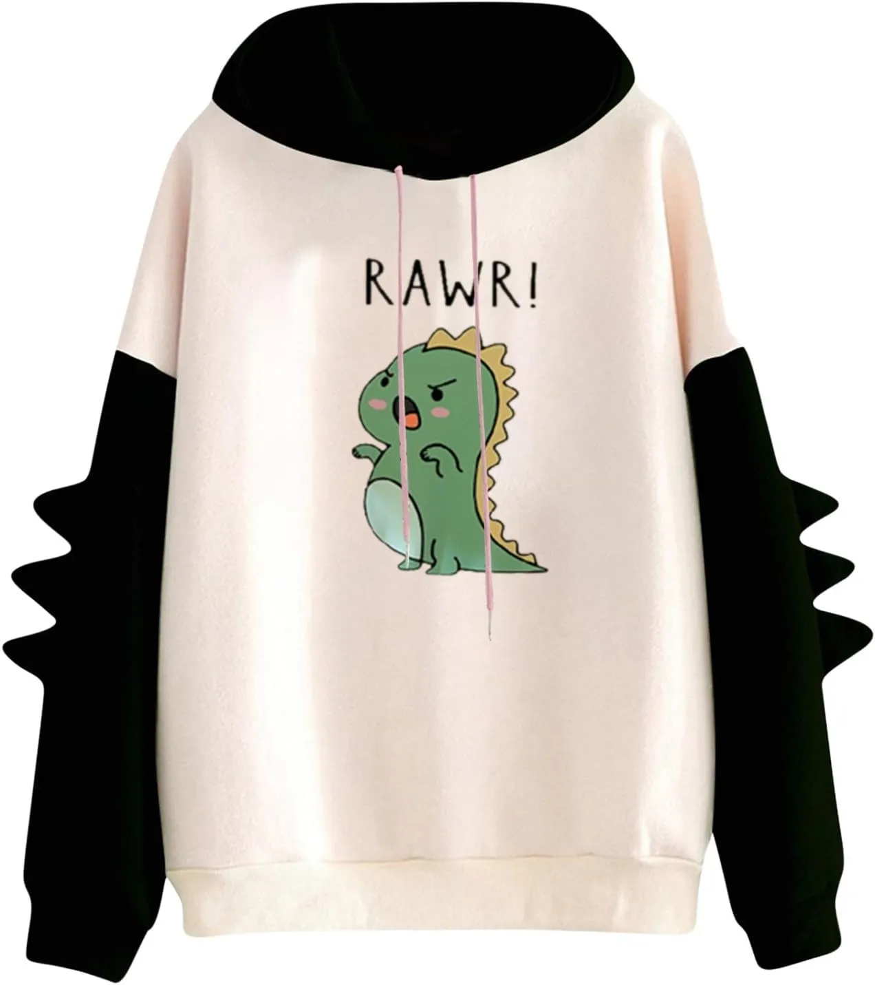 Cute Hoodies for Women Teen Girls Kawaii Japanese Dinosaur Hoodie Tops Stitching Long Sleeve Hooded Sweatshirts