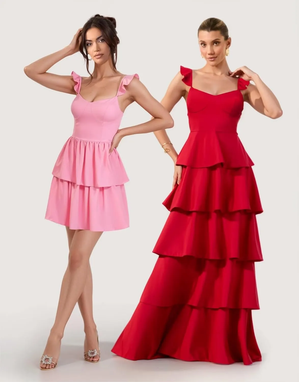 Dessiny Spaghetti Strap Detachable Bridesmaid Dresses with Slit 2025 Tiered Cocktail Party Dresses with Ruffles DE456