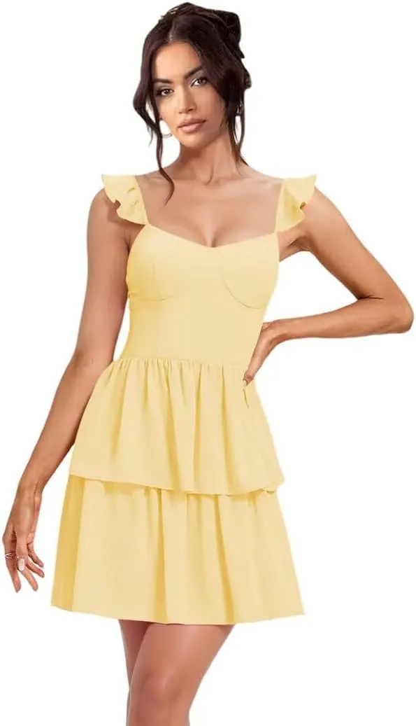 Dessiny Spaghetti Strap Detachable Bridesmaid Dresses with Slit 2025 Tiered Cocktail Party Dresses with Ruffles DE456