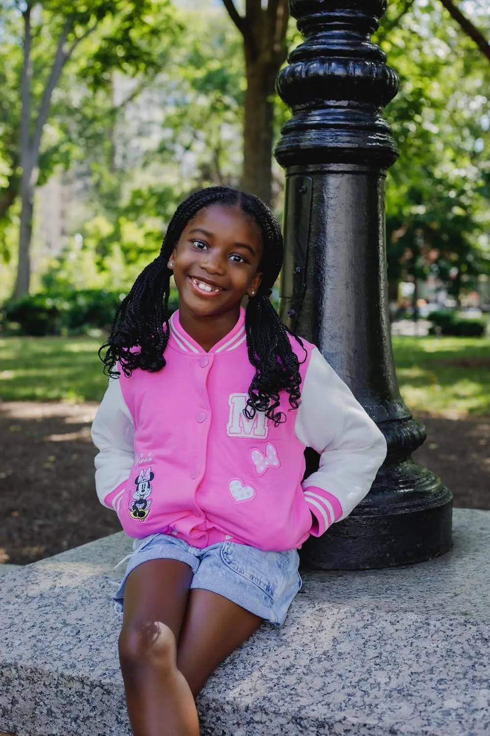 Disney Minnie Mouse Frozen Lilo & Stitch Moana Girls Varsity Bomber Jacket Toddler to Big Kid Sizes (2T - 14-16)