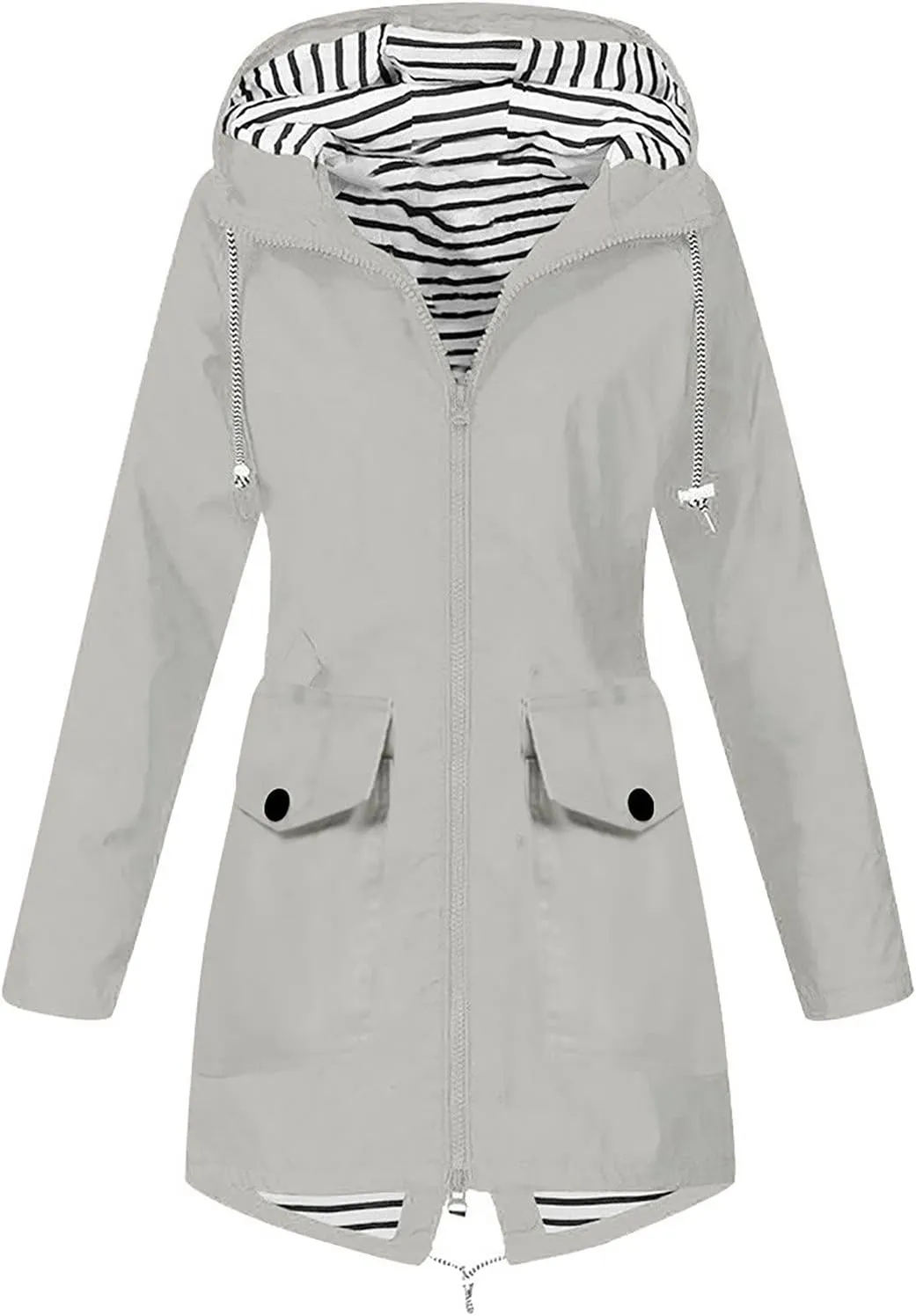 DOLKFU Women Zip Up Raincoats Windbreaker Outwear Long Sleeve Warm Winter Trench Rain Jacket Hooded Outdoor Coat With Pocket