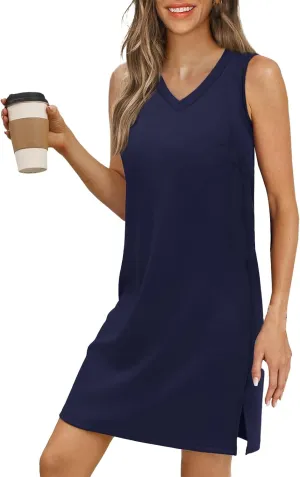 Dresses for Women Casual Sleeveless V Neck Tank Dress Summer Vacation Beach Sundress with Spli