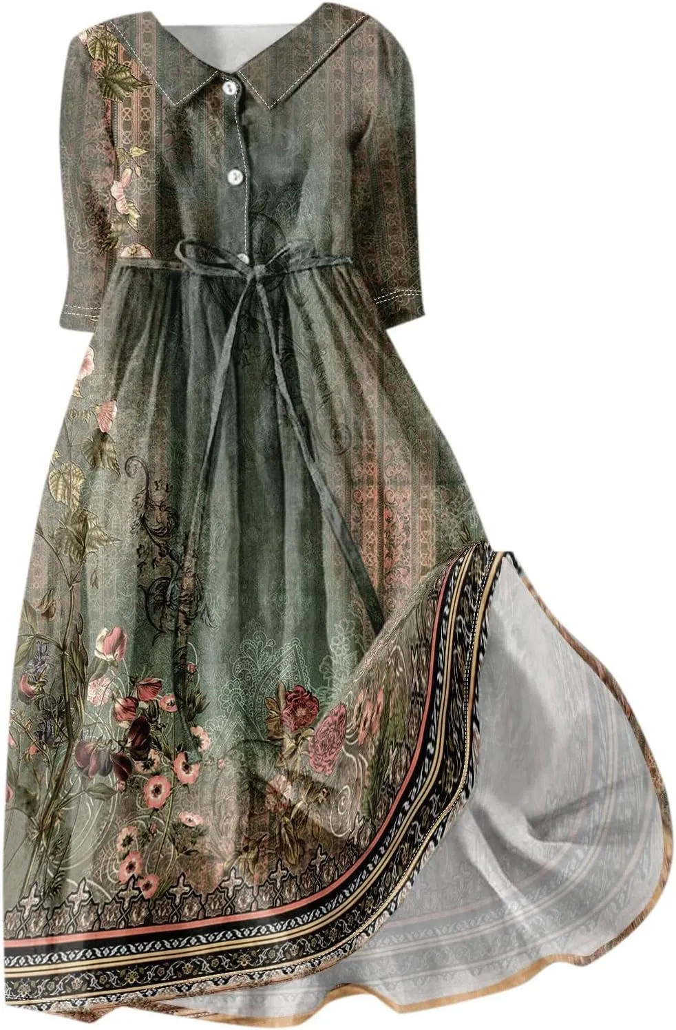 Dresses for Women Summer Floral Long Dress Trendy 3/4 Sleeve Wrap Flowy Beach Dress A Line Boho Vacation Dresses