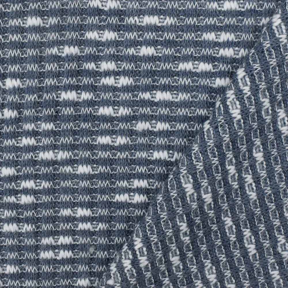 Dusty Navy-White Textured Pattern Stretch Rib Knit Fabric