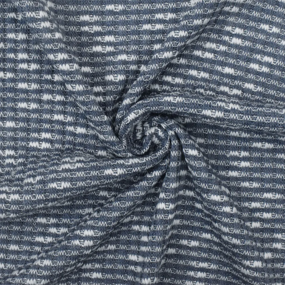 Dusty Navy-White Textured Pattern Stretch Rib Knit Fabric