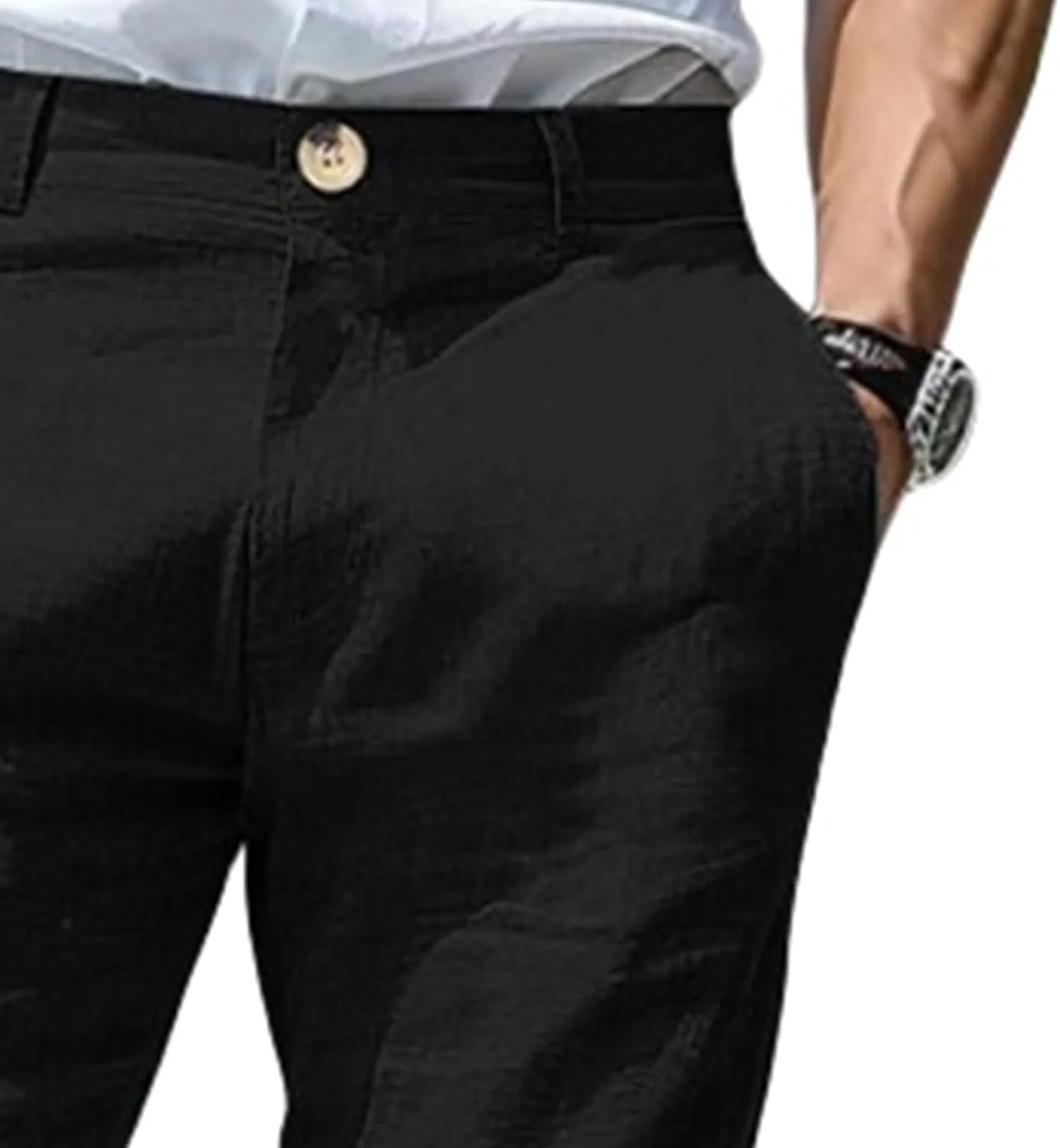 evzosrz Men's Slim-Fit Chino Jogger Pant, Cotton Linen Straight Trousers Casual Flat Front Design Comfortable Pants for Men