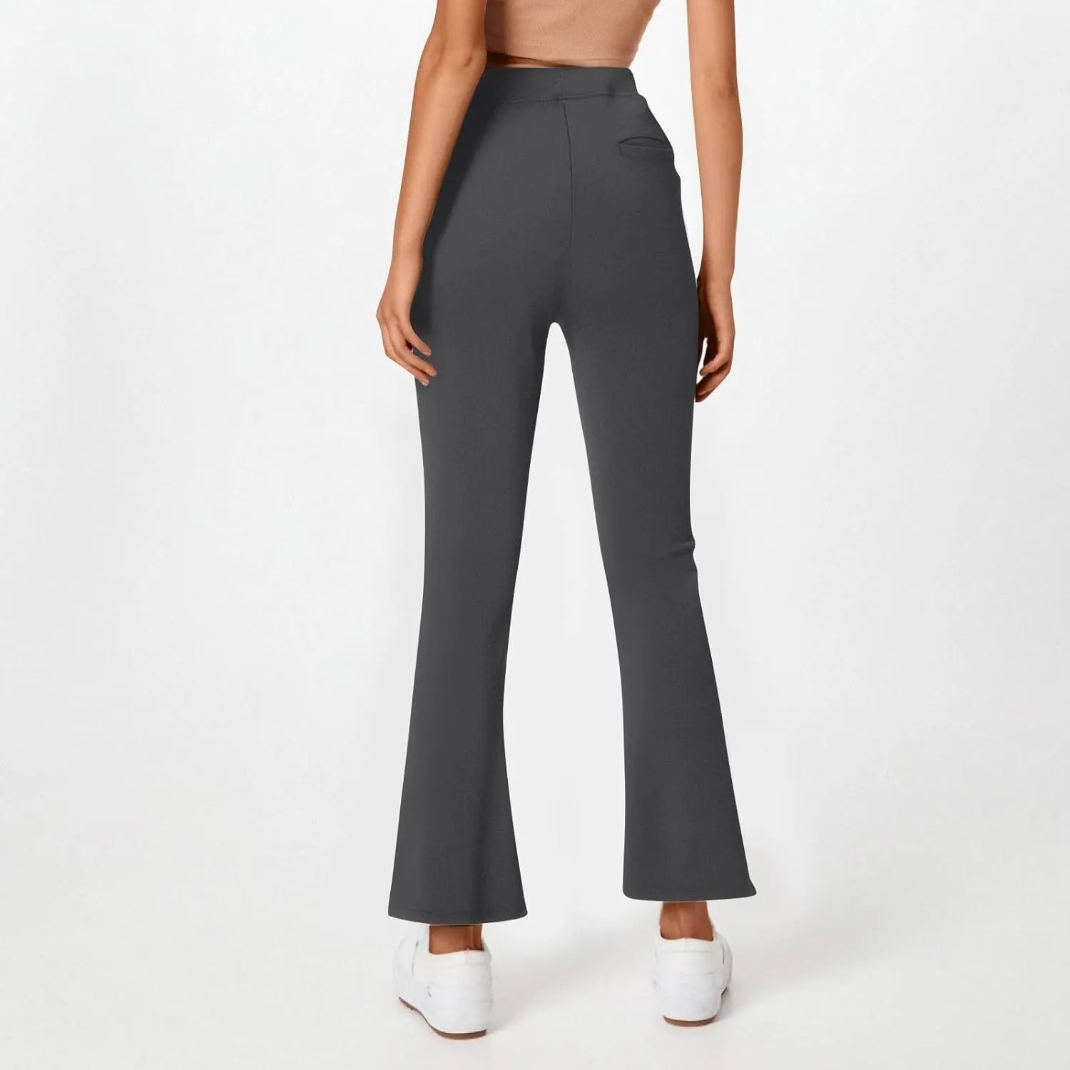 fanmpghleoo Pull On Dress Pants for Women Stretchy Yoga Work Pants High Waisted Flare Leggings with Pockets Office Slacks