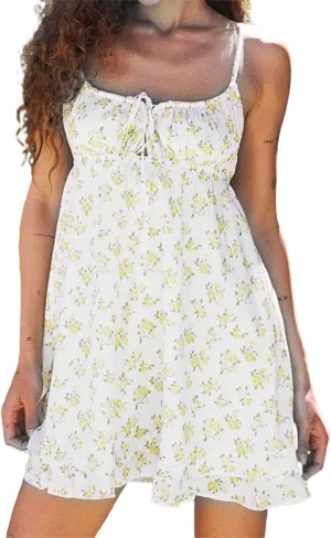 Faretumiya Women 's Ruffle Mini Dress Spaghetti Strap Sleeveless Y2k Going Out Bodycon Sling Sundress A-Line Cocktail Dress