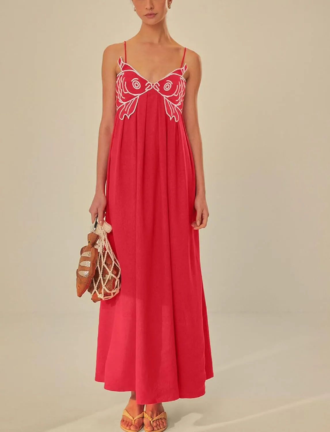 Faretumiya Women Spaghetti Strap Maxi Dress Graffiti Print Flowy Long Dresses Y2K Summer Vacation Cami Sundress