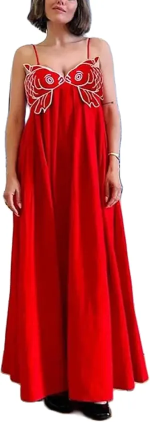 Faretumiya Women Spaghetti Strap Maxi Dress Graffiti Print Flowy Long Dresses Y2K Summer Vacation Cami Sundress