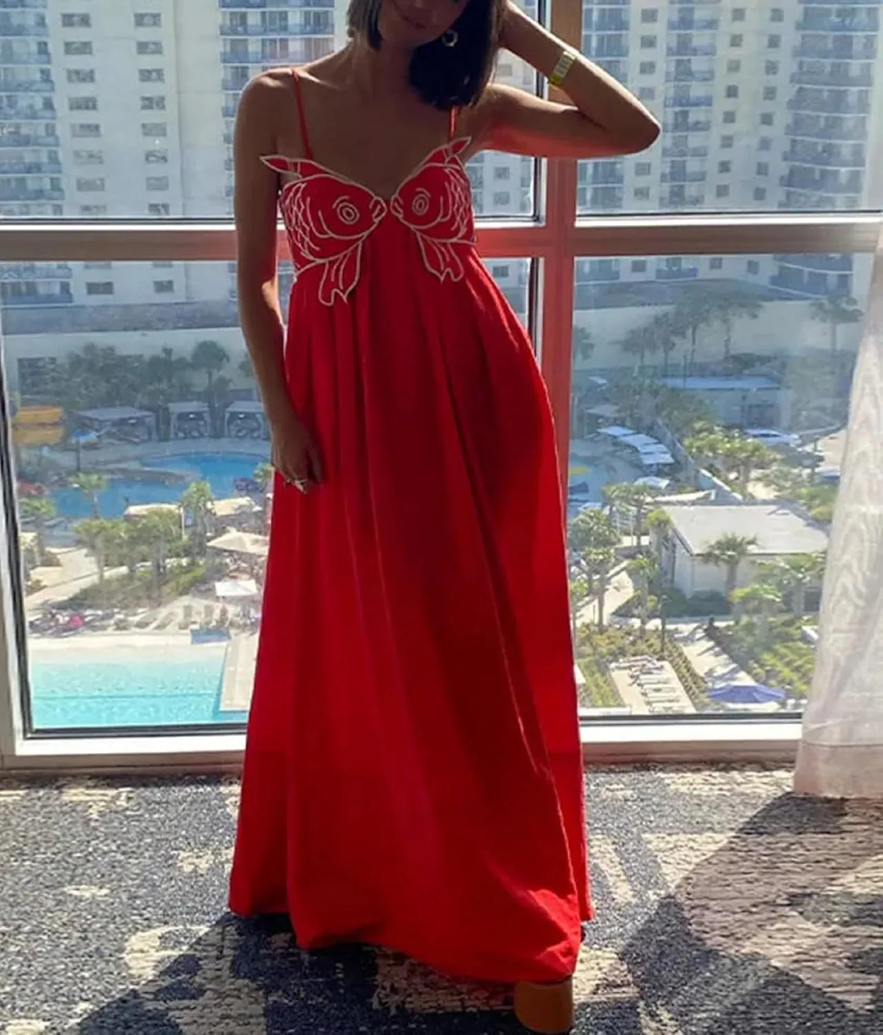 Faretumiya Women Spaghetti Strap Maxi Dress Graffiti Print Flowy Long Dresses Y2K Summer Vacation Cami Sundress