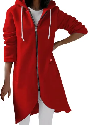 fartey Zip Up Hoodie Women Casual Oversized Long Hoodies Long Sleeve Drawstring Asymmetrical Tunic Sweatshirts With Pockets