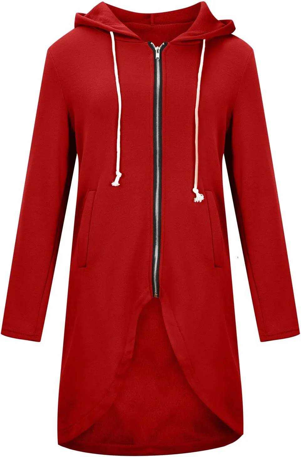 fartey Zip Up Hoodie Women Casual Oversized Long Hoodies Long Sleeve Drawstring Asymmetrical Tunic Sweatshirts With Pockets