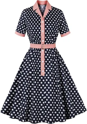 Firzero Women Vintage 1940s Dress Retro 40s 50s Button Business Work A Line Cocktail Dress Bowknot Long Sleeve Formal Dress