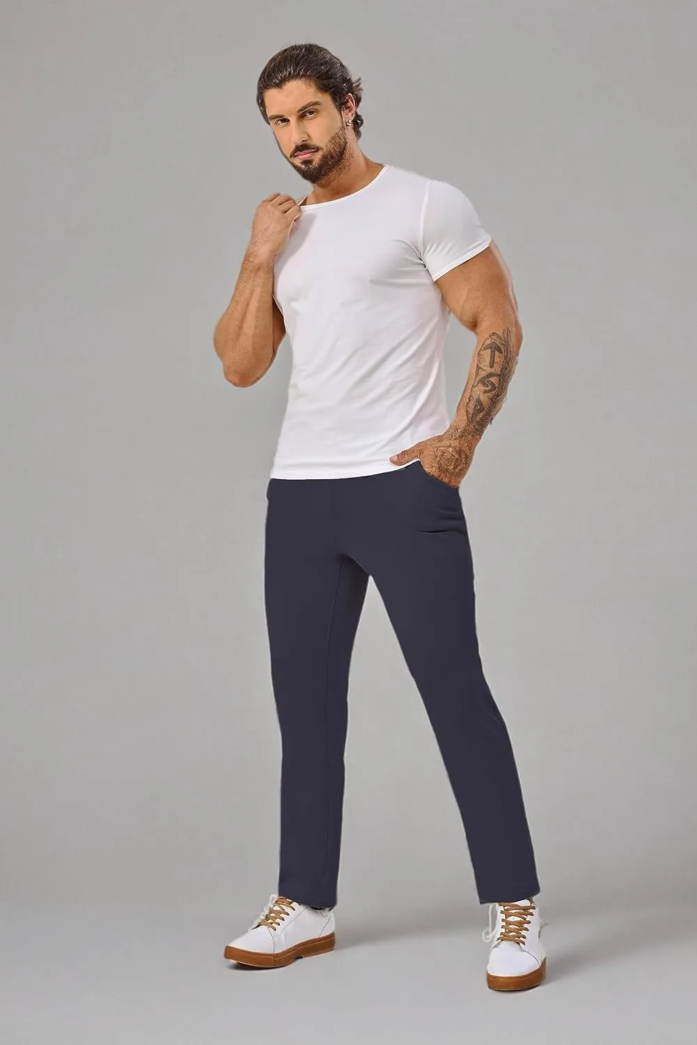 Fleece Lined Sweatpants 27 Inch Inseam Atheltic Joggers Workout Pants for Short Men with Zip Pocket