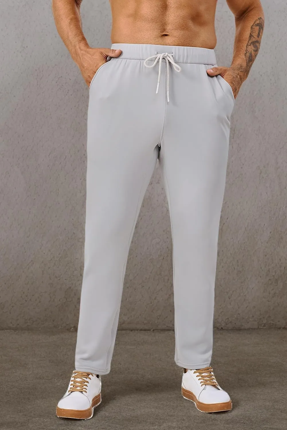 Fleece Lined Sweatpants 27 Inch Inseam Atheltic Joggers Workout Pants for Short Men with Zip Pocket