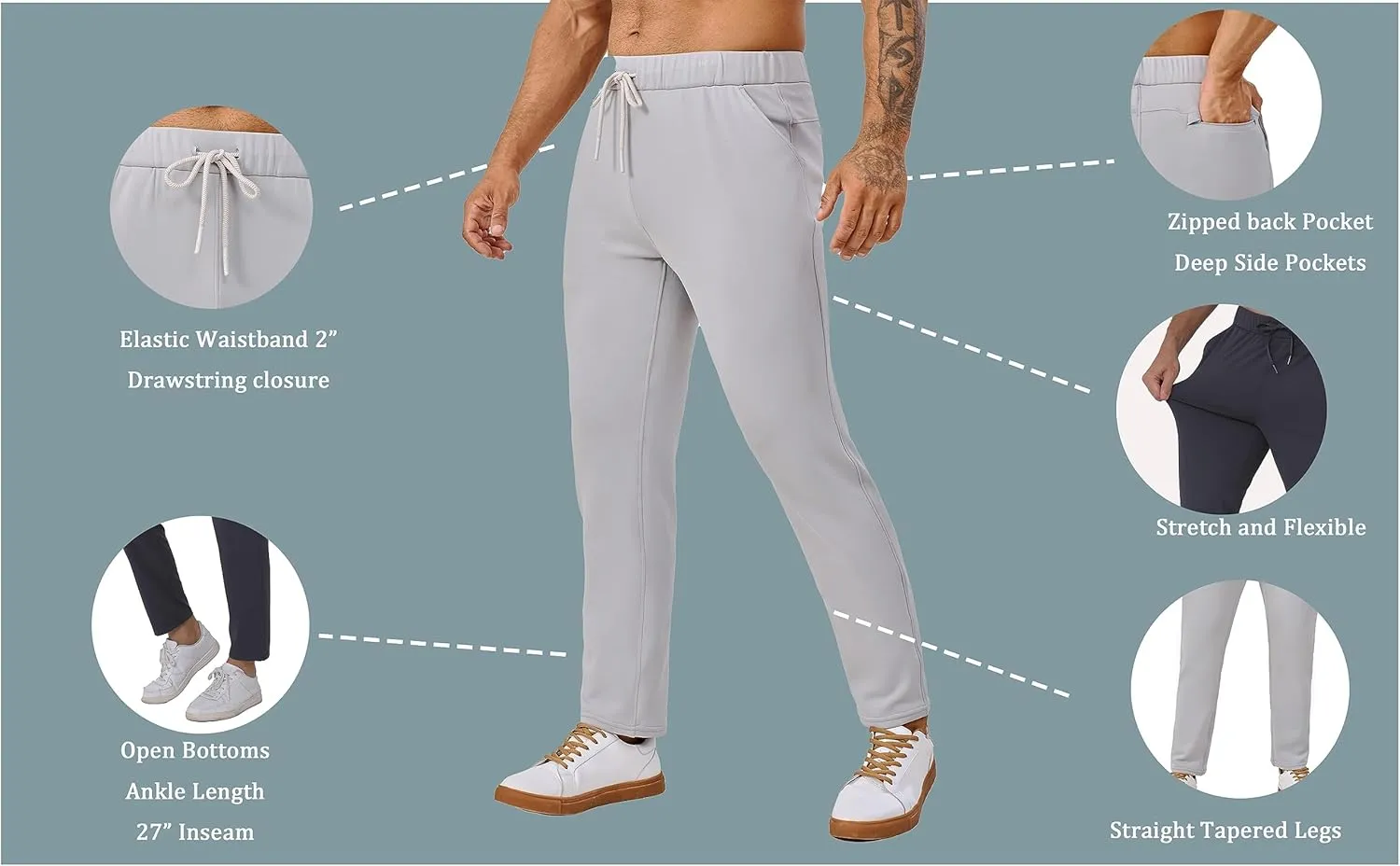 Fleece Lined Sweatpants 27 Inch Inseam Atheltic Joggers Workout Pants for Short Men with Zip Pocket