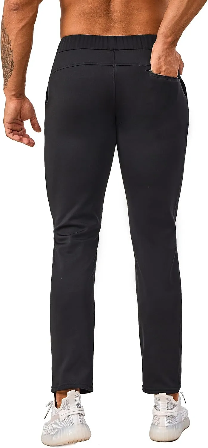 Fleece Lined Sweatpants 27 Inch Inseam Atheltic Joggers Workout Pants for Short Men with Zip Pocket