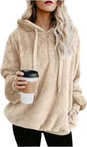 Fleece Sweatshirts for Women Oversized Pullover Hoodies Pajams with Drawstring Casual Long Sleeve Tops