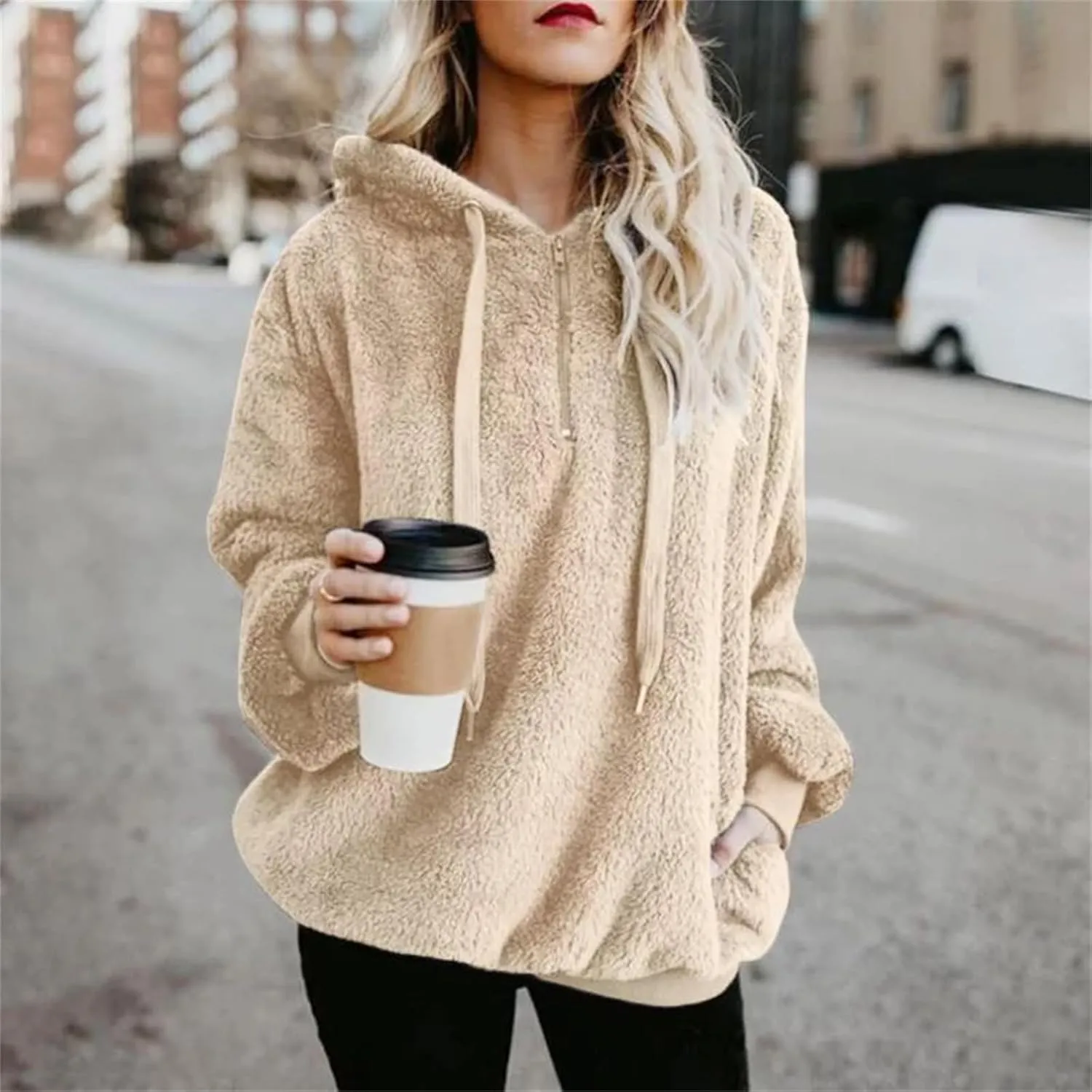 Fleece Sweatshirts for Women Oversized Pullover Hoodies Pajams with Drawstring Casual Long Sleeve Tops