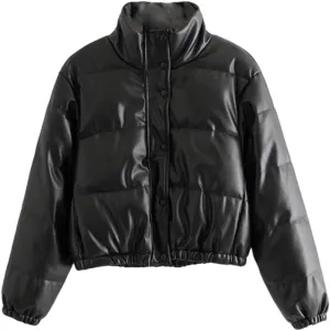 Fnfmrfmr Women Winter Warm Thick PU Leather Coats Short Parkas Black Cotton Padded Down Zipper Jacket
