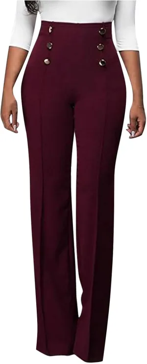 Formal Suit Pants for Women Premium Business Casual Dress Pants Slim Fit Straight Leg Trousers High Waist Button Pant