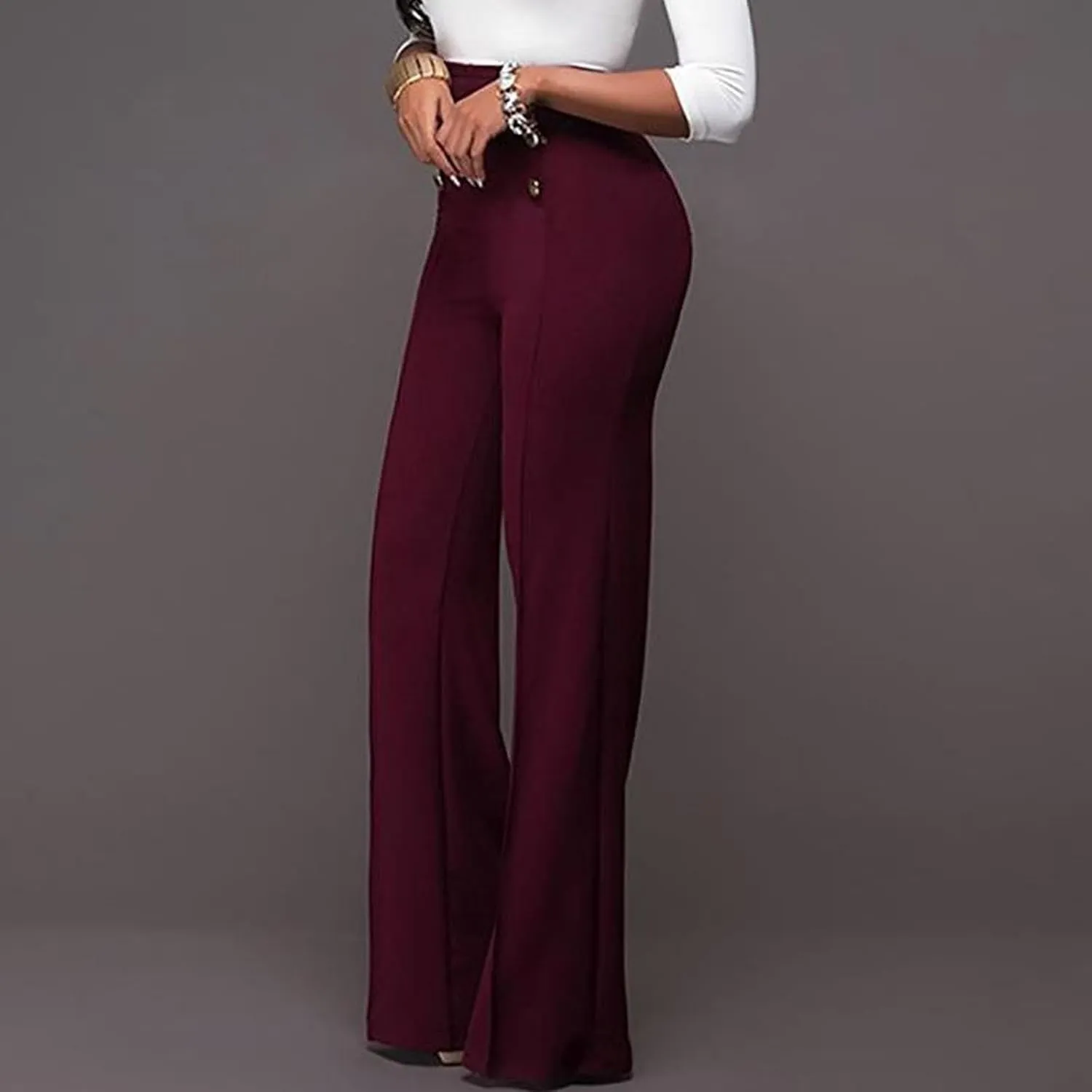 Formal Suit Pants for Women Premium Business Casual Dress Pants Slim Fit Straight Leg Trousers High Waist Button Pant