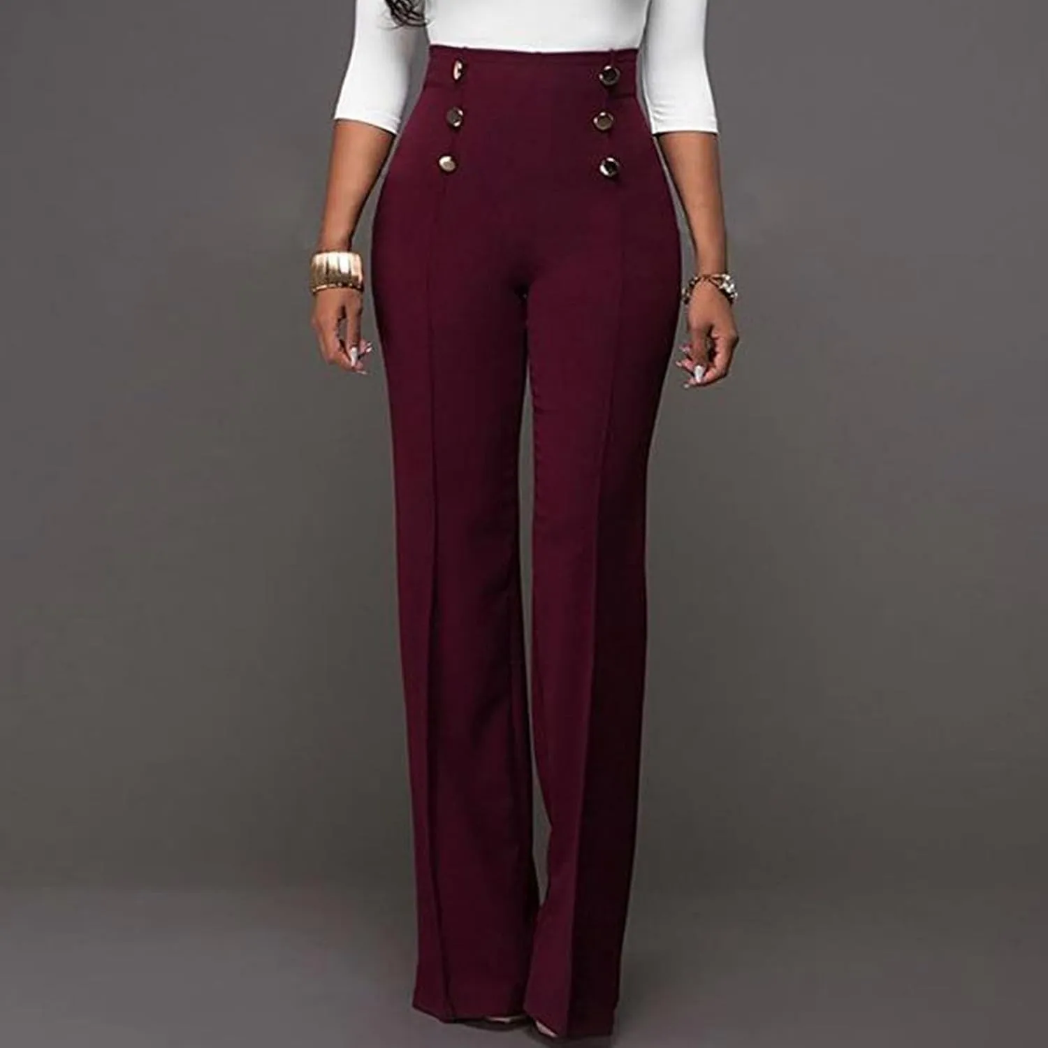 Formal Suit Pants for Women Premium Business Casual Dress Pants Slim Fit Straight Leg Trousers High Waist Button Pant