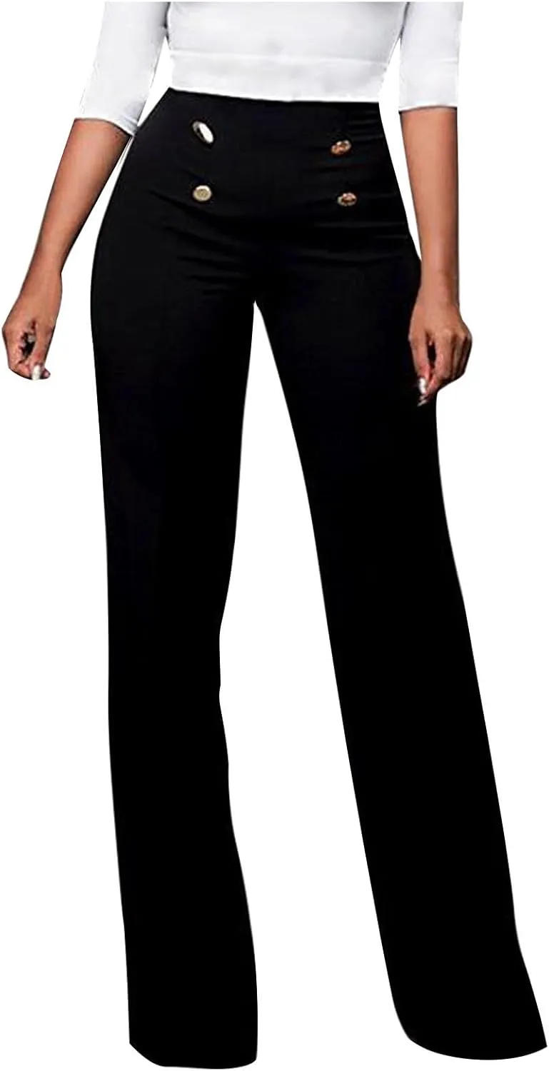 Formal Suit Pants for Women Premium Business Casual Dress Pants Slim Fit Straight Leg Trousers High Waist Button Pant