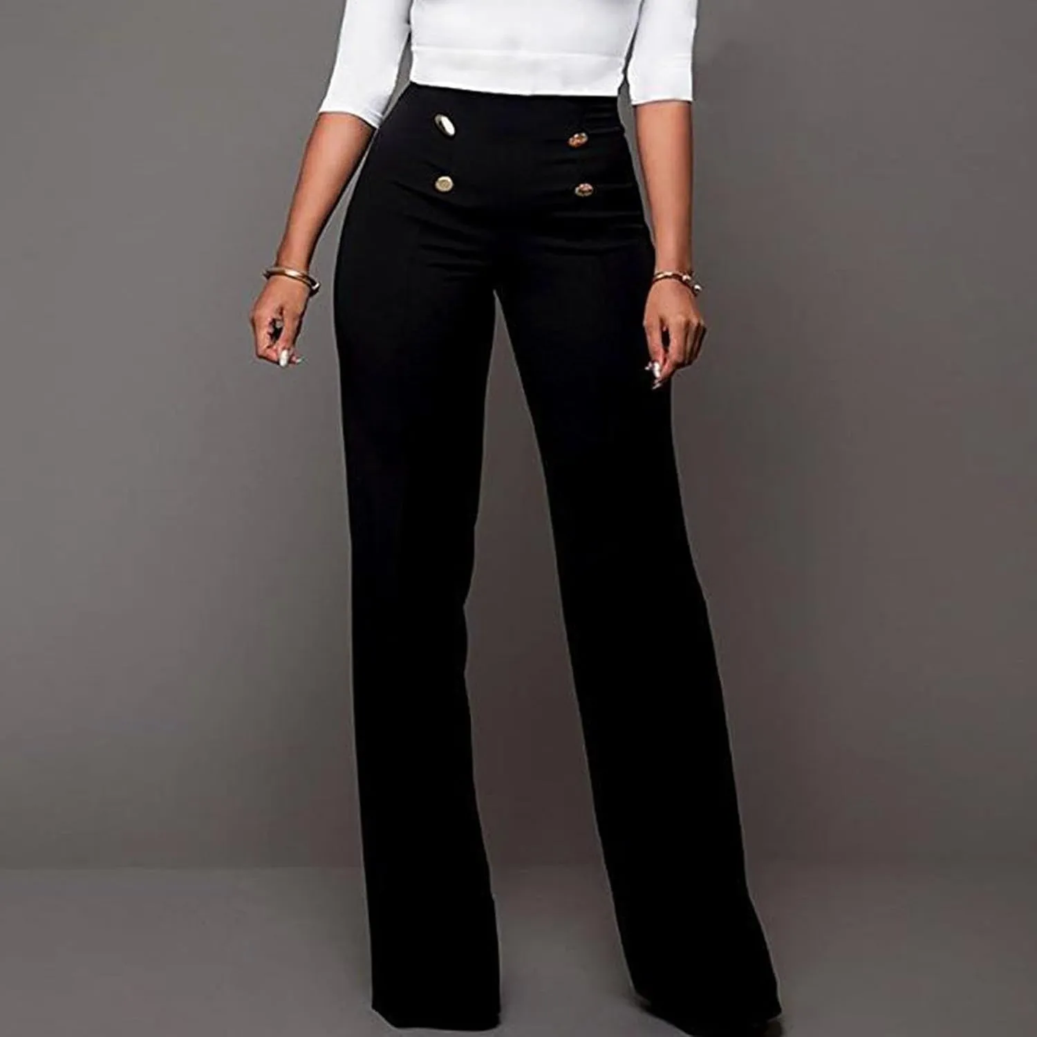 Formal Suit Pants for Women Premium Business Casual Dress Pants Slim Fit Straight Leg Trousers High Waist Button Pant