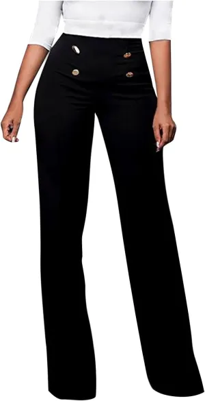 Formal Suit Pants for Women Premium Business Casual Dress Pants Slim Fit Straight Leg Trousers High Waist Button Pant