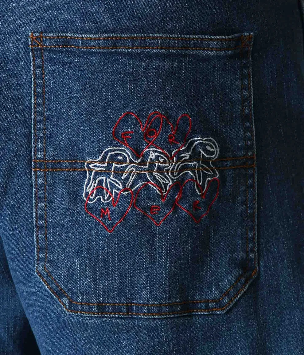 FORMER Distend Double Knee Denim Jeans Dark Blue Denim
