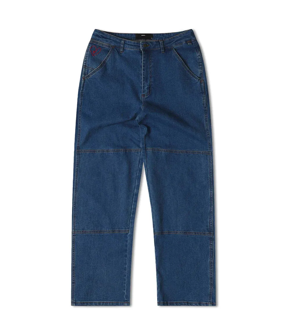 FORMER Distend Double Knee Denim Jeans Dark Blue Denim
