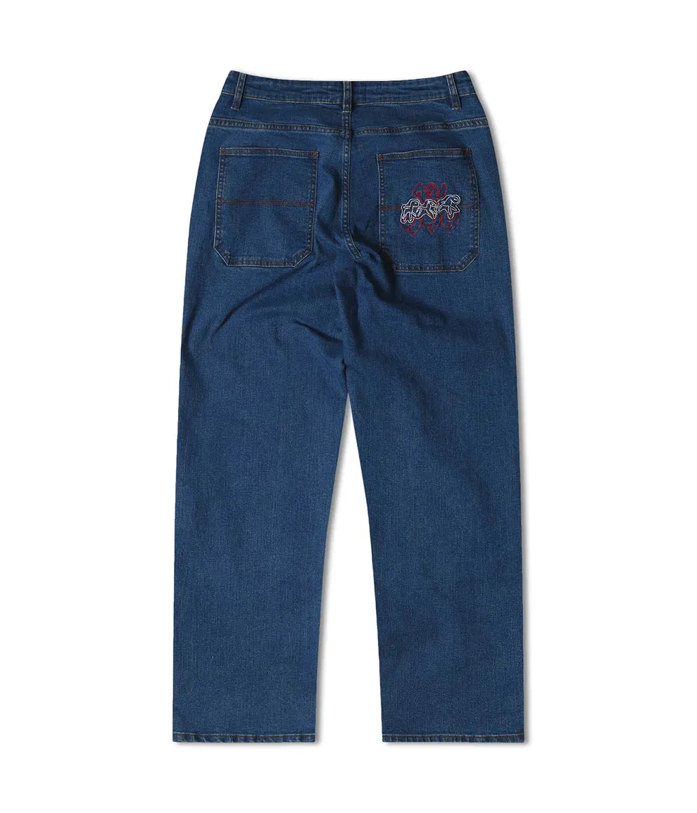 FORMER Distend Double Knee Denim Jeans Dark Blue Denim