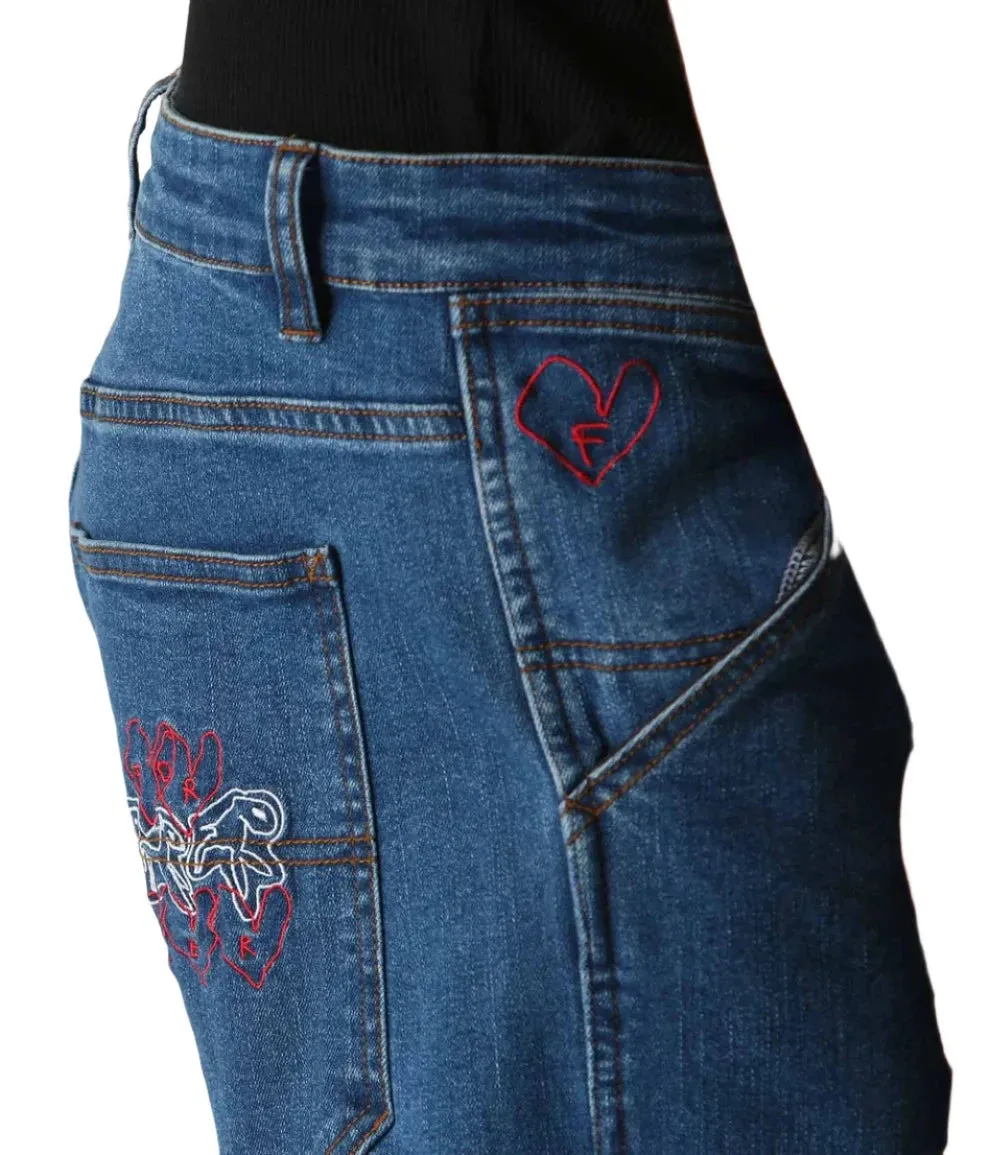 FORMER Distend Double Knee Denim Jeans Dark Blue Denim