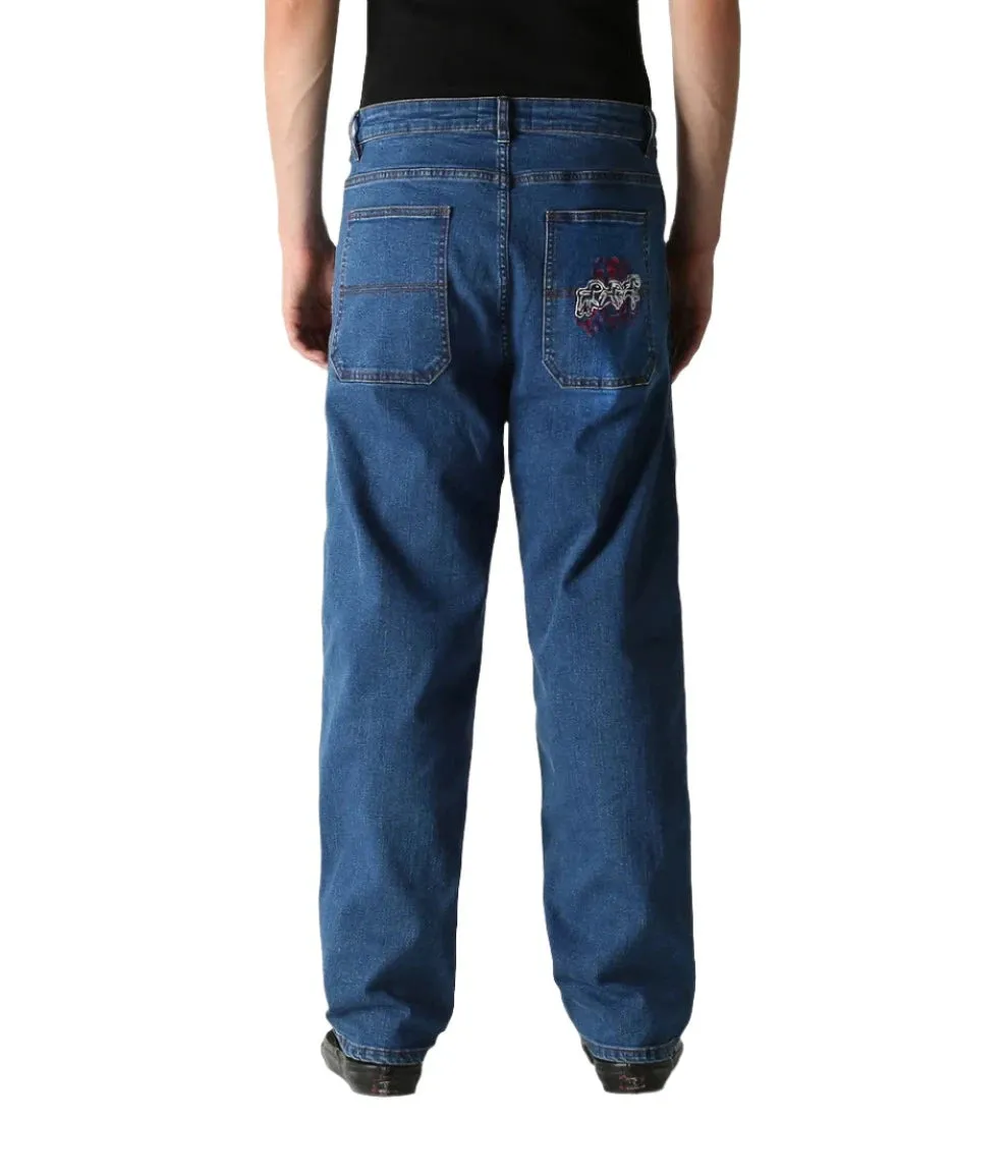 FORMER Distend Double Knee Denim Jeans Dark Blue Denim