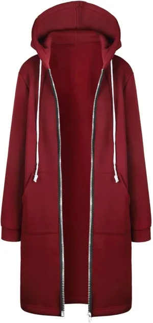 Full Zip Up Hoodies for Women Lightweight Long Sleeve Long Tunic Sweatshirt Oversize Casual Loose Outdoor Jackets Pockets