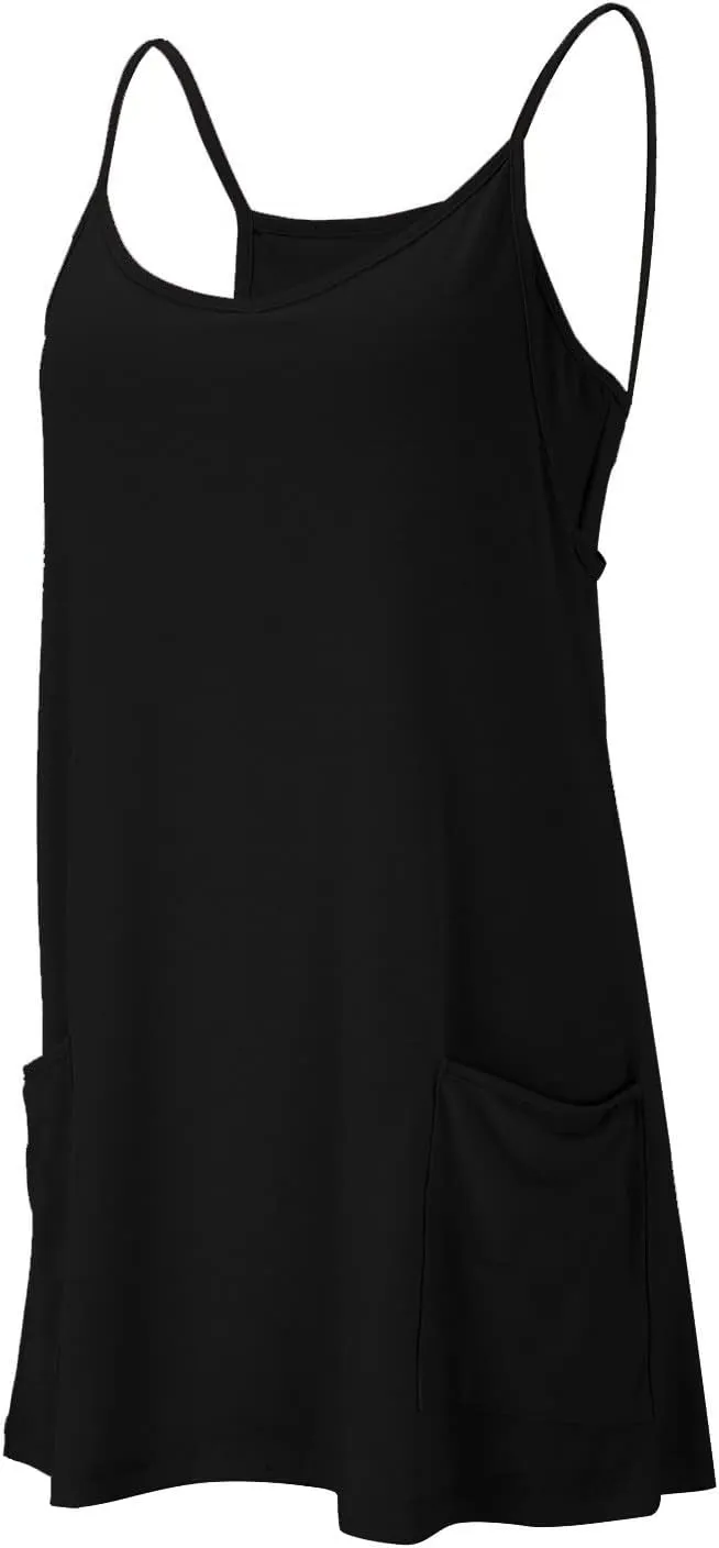 FZVYD Womens Summer Dresses Sleeveless Mini Dress U Neck Spaghetti Strap Sundress Athletic Basic Short Dress with Pockets