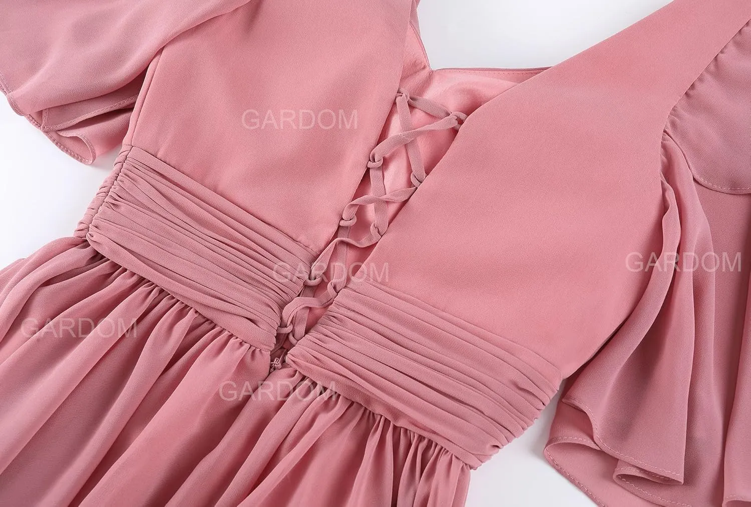 GARDOM Ruffle Sleeves Bridesmaid Dress for Wedding V Neck Chiffon Long Maxi Formal Dresses Wedding Evening Party Gowns