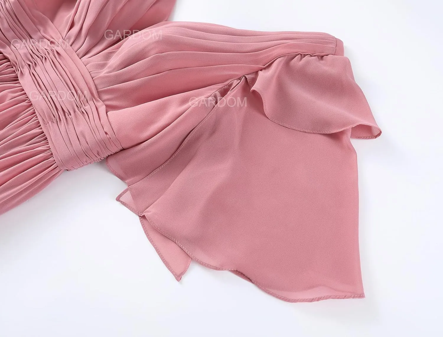 GARDOM Ruffle Sleeves Bridesmaid Dress for Wedding V Neck Chiffon Long Maxi Formal Dresses Wedding Evening Party Gowns