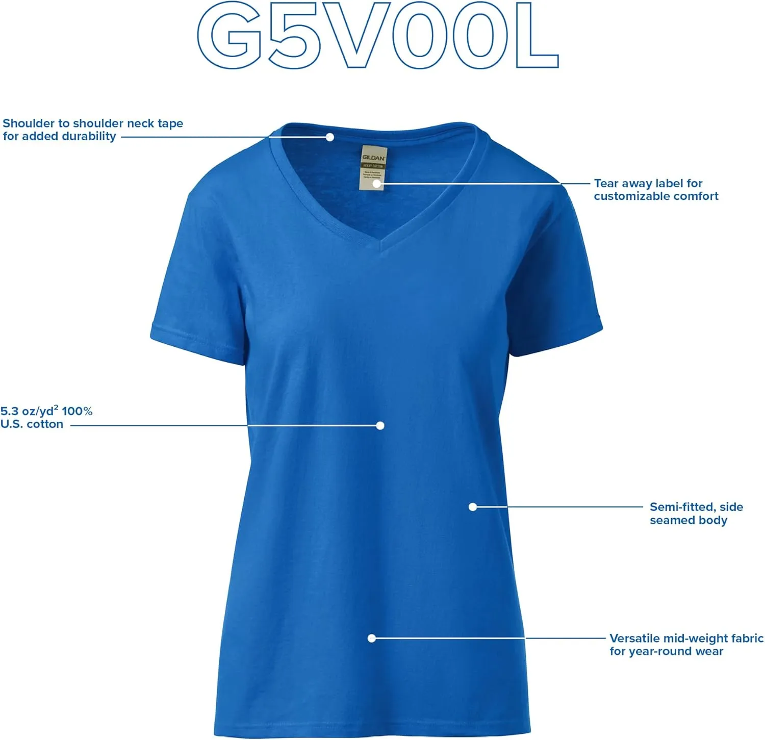 Gildan Women's Heavy Cotton V-Neck T-Shirt, 2-Pack