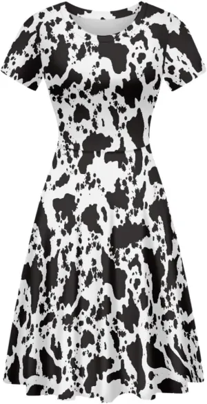 GLUDEAR Women Summer Casual Colorful Splash Oil Paint Print Short Sleeve Midi Dresses S-4XL