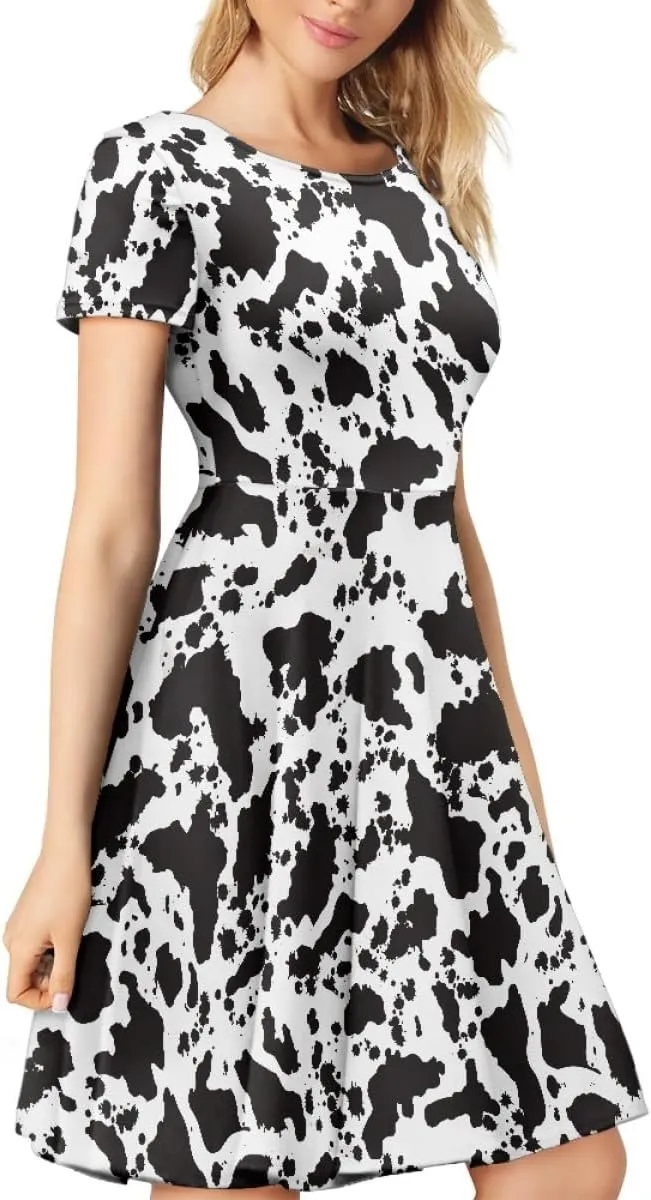 GLUDEAR Women Summer Casual Colorful Splash Oil Paint Print Short Sleeve Midi Dresses S-4XL
