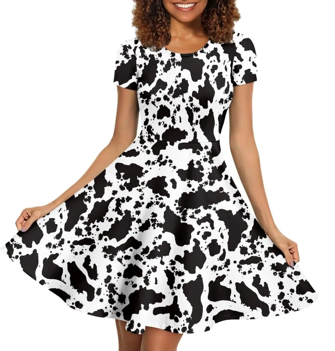 GLUDEAR Women Summer Casual Colorful Splash Oil Paint Print Short Sleeve Midi Dresses S-4XL
