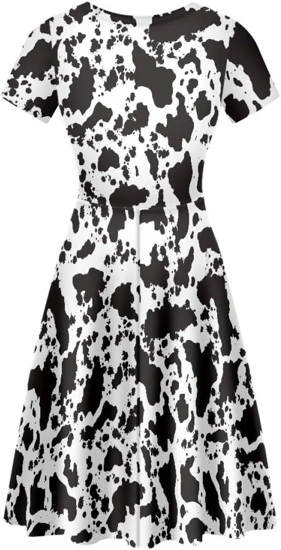 GLUDEAR Women Summer Casual Colorful Splash Oil Paint Print Short Sleeve Midi Dresses S-4XL