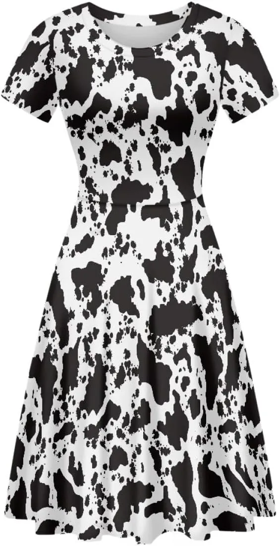 GLUDEAR Women Summer Casual Colorful Splash Oil Paint Print Short Sleeve Midi Dresses S-4XL