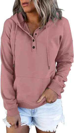 GOFULY Button Down Shirts For Women Fall Loose Oversized Hoodie Long Sleeve Drawstring Pockets Clothes Winter Solid Outfits