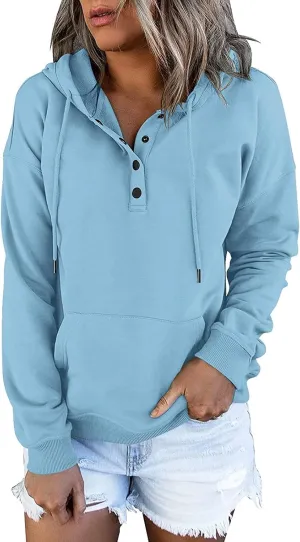 GOFULY Button Down Shirts For Women Fall Loose Oversized Hoodie Long Sleeve Drawstring Pockets Clothes Winter Solid Outfits
