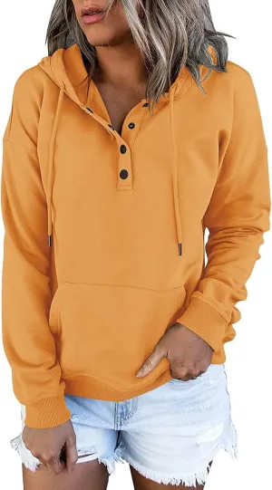 GOFULY Button Down Shirts For Women Fall Loose Oversized Hoodie Long Sleeve Drawstring Pockets Clothes Winter Solid Outfits