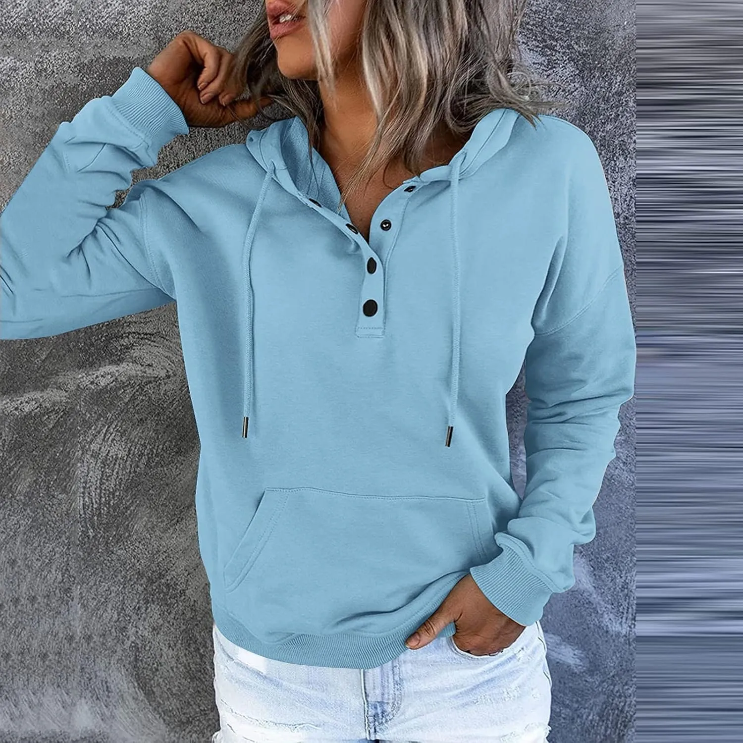 GOFULY Button Down Shirts For Women Fall Loose Oversized Hoodie Long Sleeve Drawstring Pockets Clothes Winter Solid Outfits